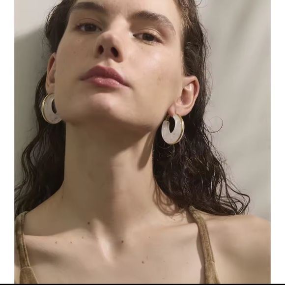 Anthropologie Jewelry - Elegant Gold and White Hoop Earrings